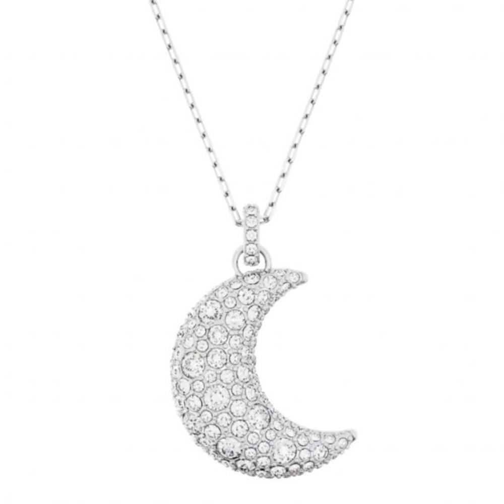Swarovski Luna Moon Pendant Necklace, White and Rhodium Plated NWT